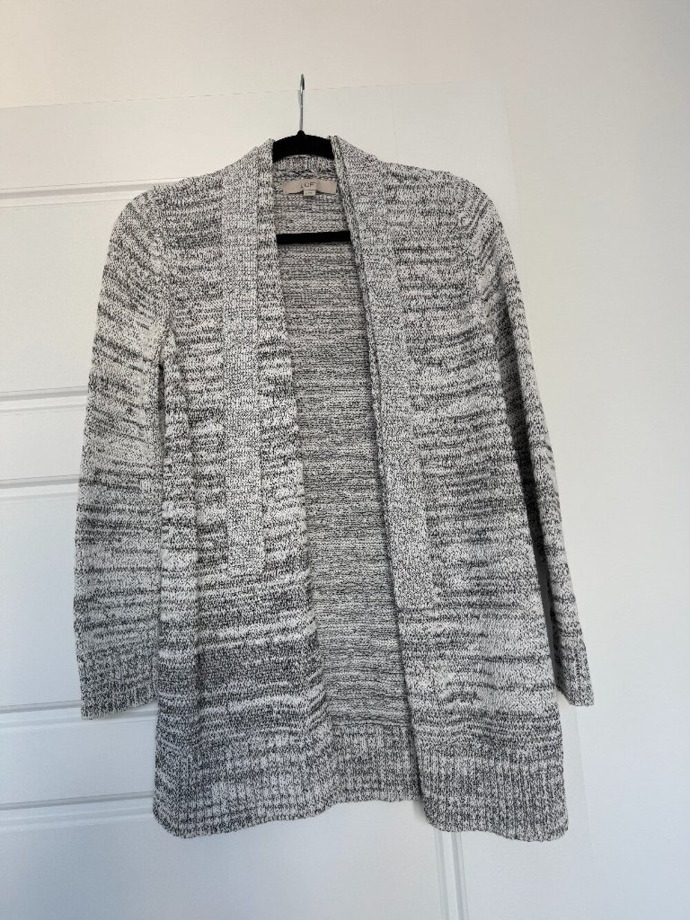 LOFT Cardigan with Belt in Marled White + Black